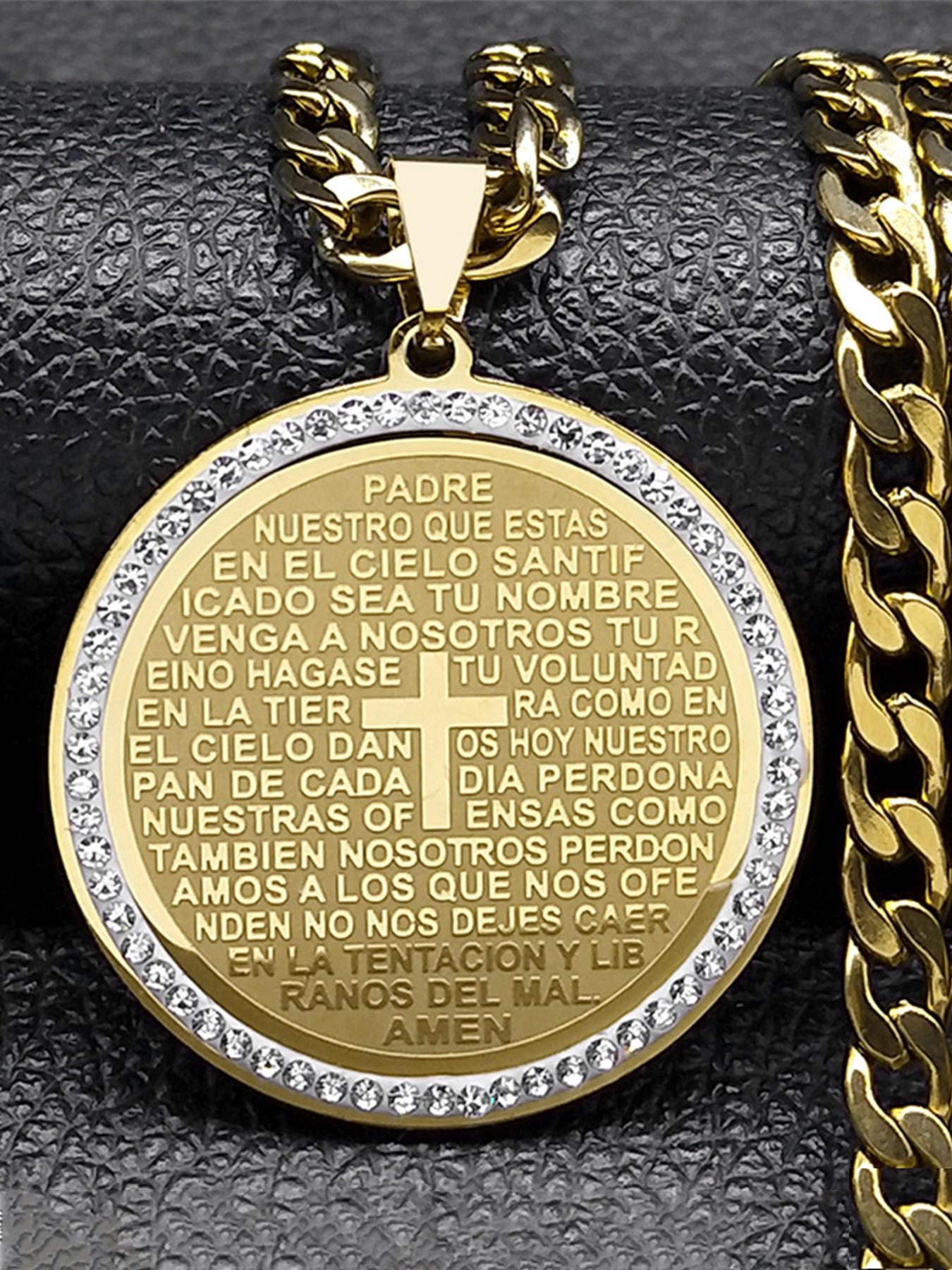 Bible Verse Men Women Cross Necklace Stainless Steel Gold Color Christian Lord's Prayer Religious Necklaces