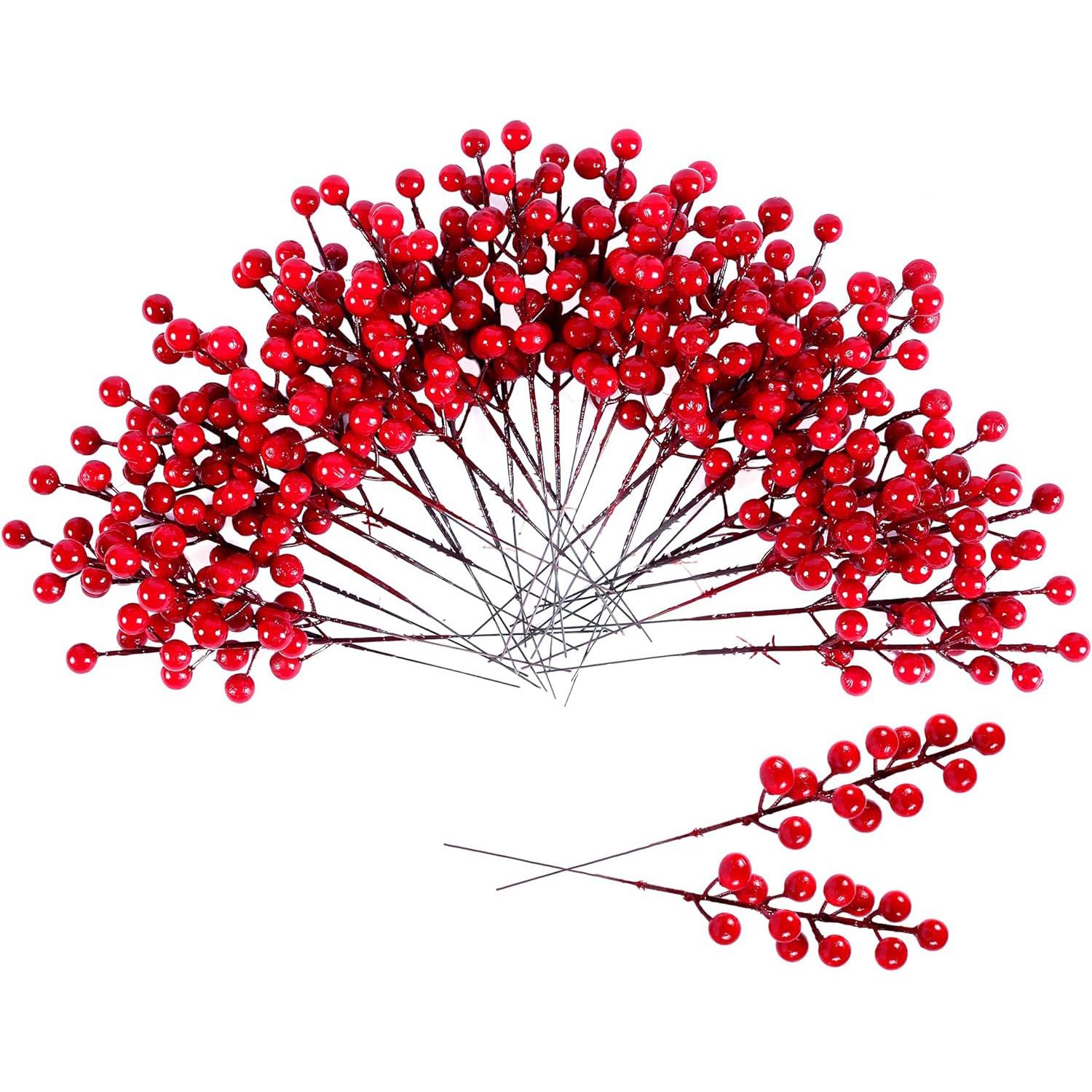 30 Packs Red Berry Stems, Artificial Holly Berries for Christmas Tree Picks Decorations Flower Wreath DIY Crafts Holiday and Home Decor, Home Decor Ornament