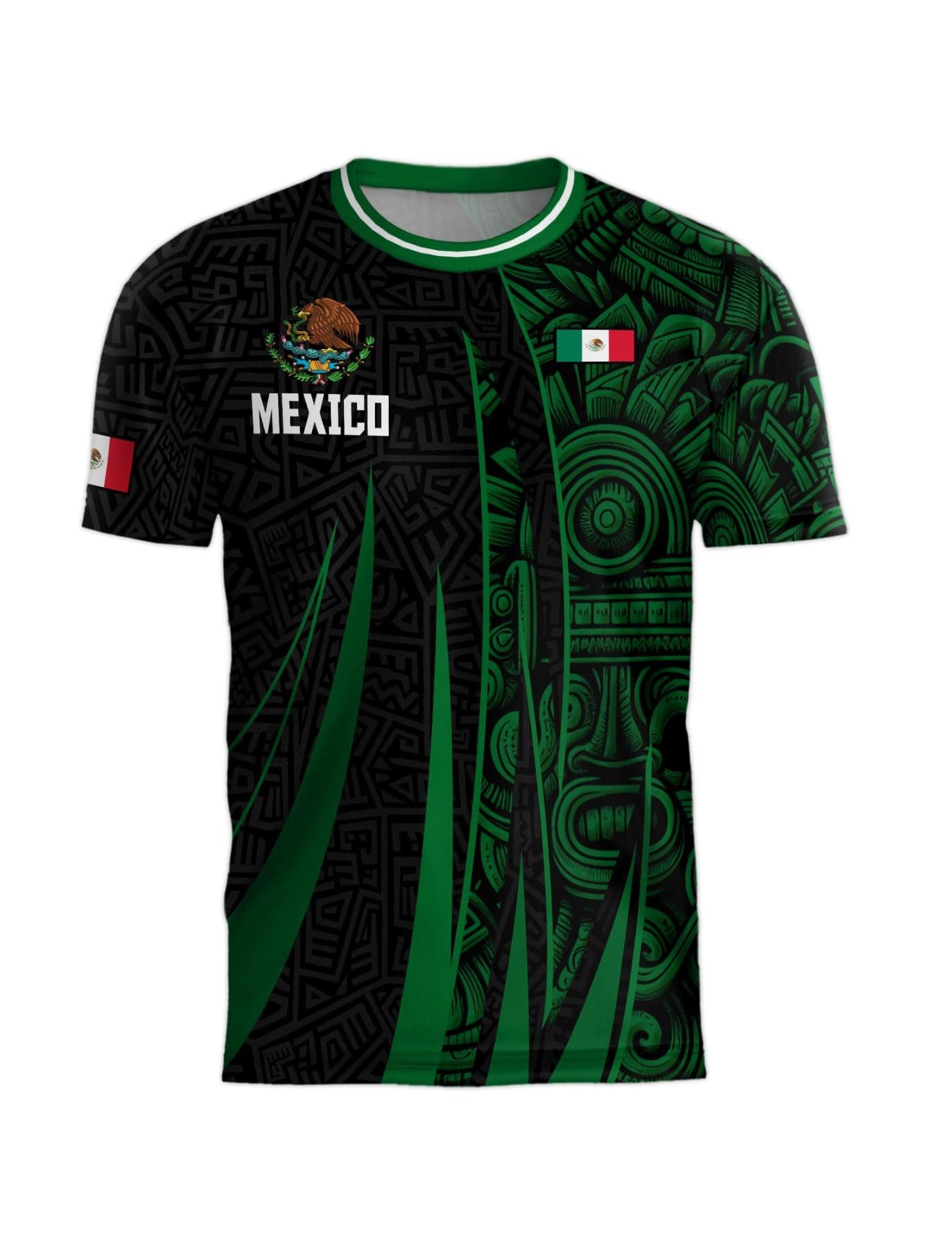 Mexico World Cup Short Sleeve T-Shirt, Breathable Quick-Dry Sports Fabric, Casual Fitted Ombre Design, Unisex Long Tee for All Seasons, Athletic Sports Clothing