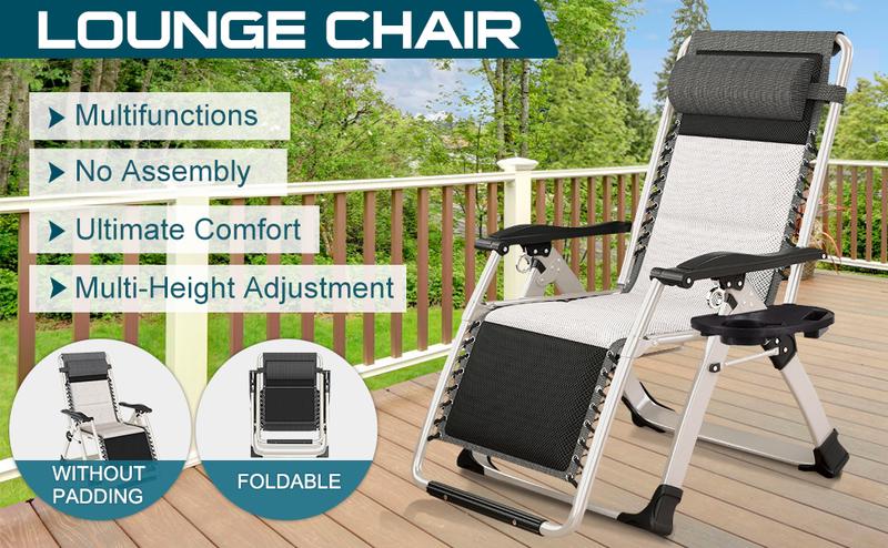 Lilypelle Padded Zero Gravity Chair,Premium Outdoor Lawn Folding Lounge Chairs,Sturdy Adjustable Reclining Patio Chairs with Headrest & Tray