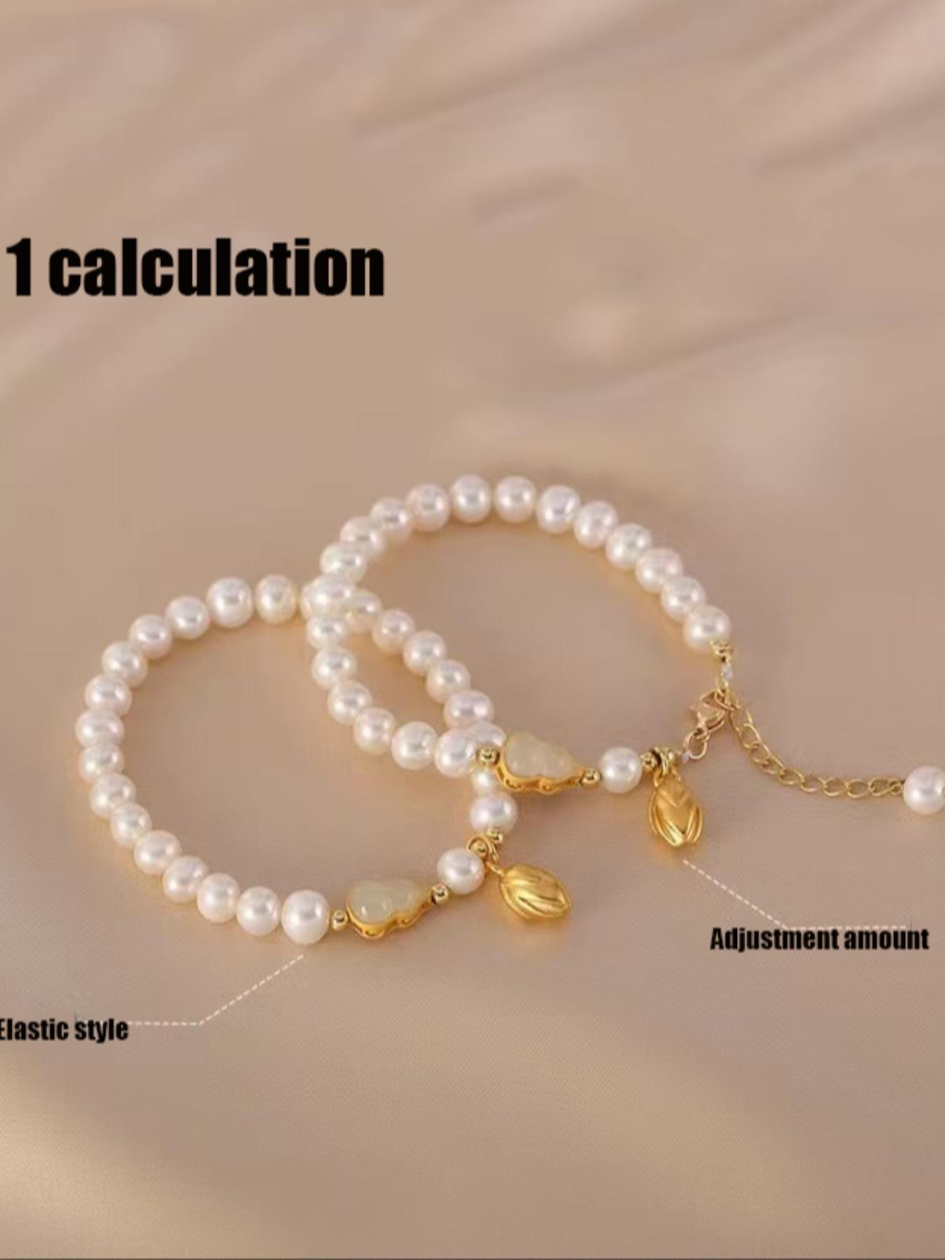 Natural Freshwater Pearl Copper Plated 14k Gourd Flower Bud Bracelet, Fashion Versatile Women's Hand Chain, Luxury Jewelry Accessory