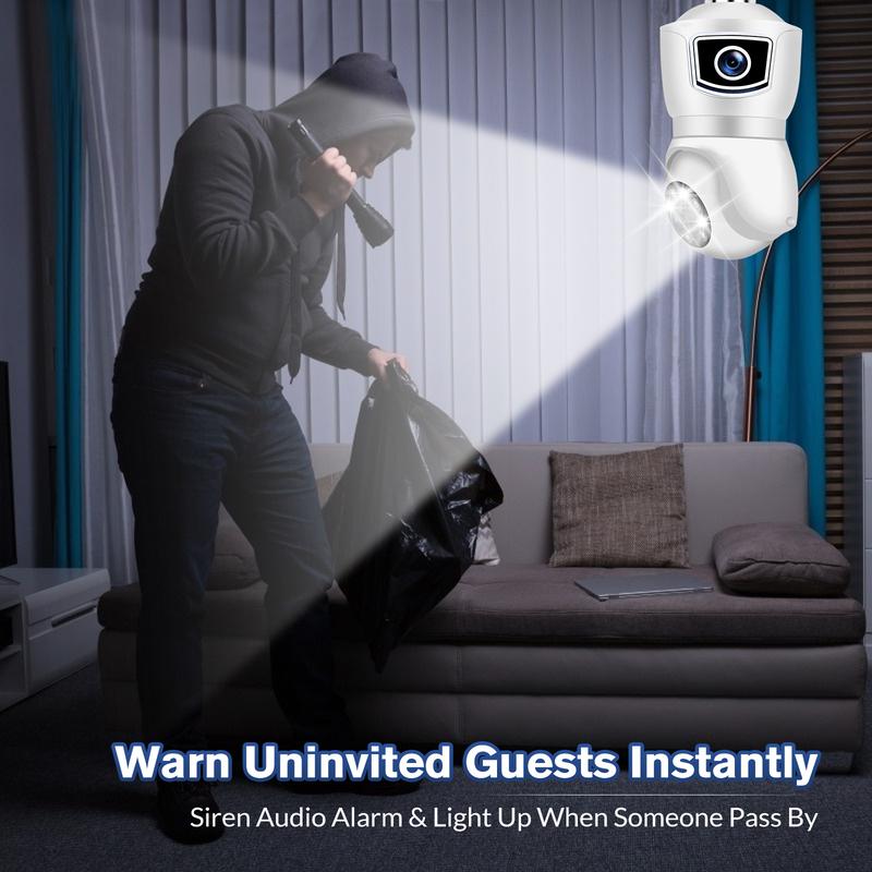 Dual Lens HD 1080P E9 Bulb Camera Full Color CCTV PTZ Home Wireless 360 degree Security HD Wireless Camera Monitoring,Night Vision Two-Way Audio waterproof