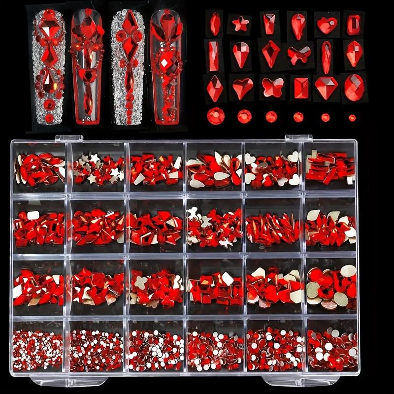 24 Grid Nail Art Box with Multi-Style Rhinestone Tray, Suitable for Salon Use, 24 Compartments for Rhinestone Storage, DIY Nail Design