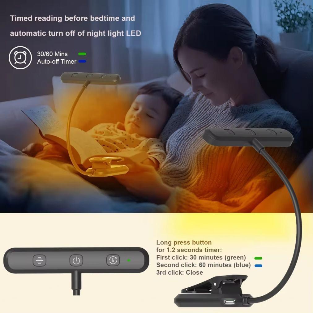 Modern LED Book Light, Mini Creative Clip-On Lamp, Adjustable Metal Hose, Portable Nightlight for Bedroom Study Room