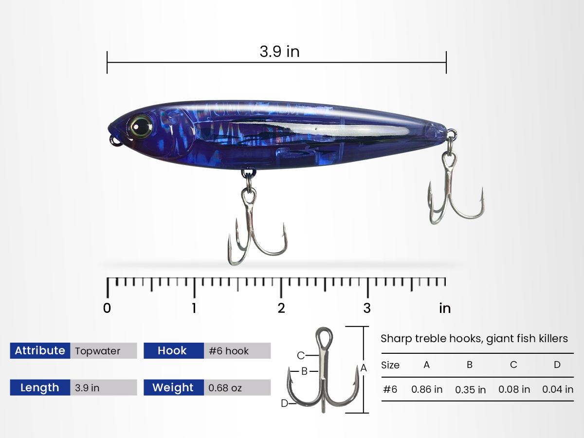 Pristis 3pcs Float Pencil Poppers, Topwater Fishing Lures for Saltwater & Freshwater, Floating Bait with Delicate Coating, Stick Plopper Hooks, Long Cast Walkers for Tuna Perch Striped Bass Trout