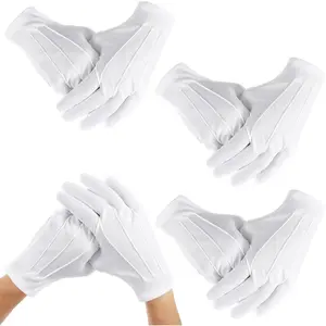 4 Pairs White Polyester Gloves, Formal Costume Gloves Polyester Glove for men women Parade Accessories Uniform Glove (22Cm/8.66 Inch)