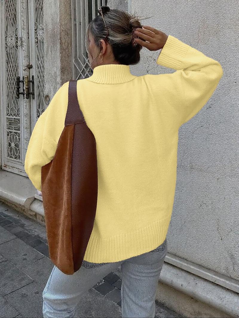 Solid Color Casual High Neck Long Sleeve Sweater, Thin Fabric Fitted Style for Fall & Winter, Comfortable Women's Knitwear, Knitted Clothes