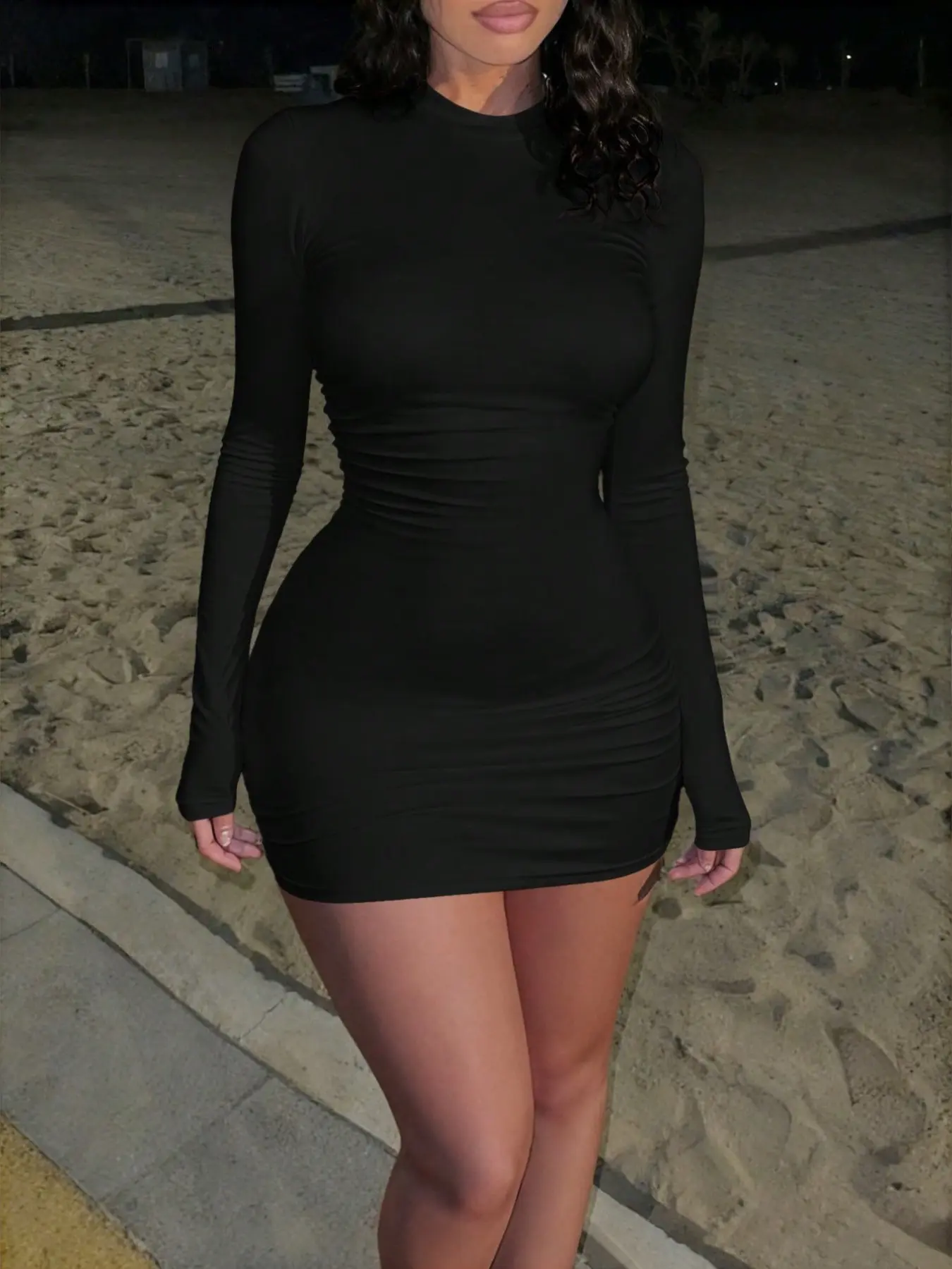black bodycon dress sexy Black Lace Long Sleeve Bodycon Dress | Womens | Medium | 100% Polyester