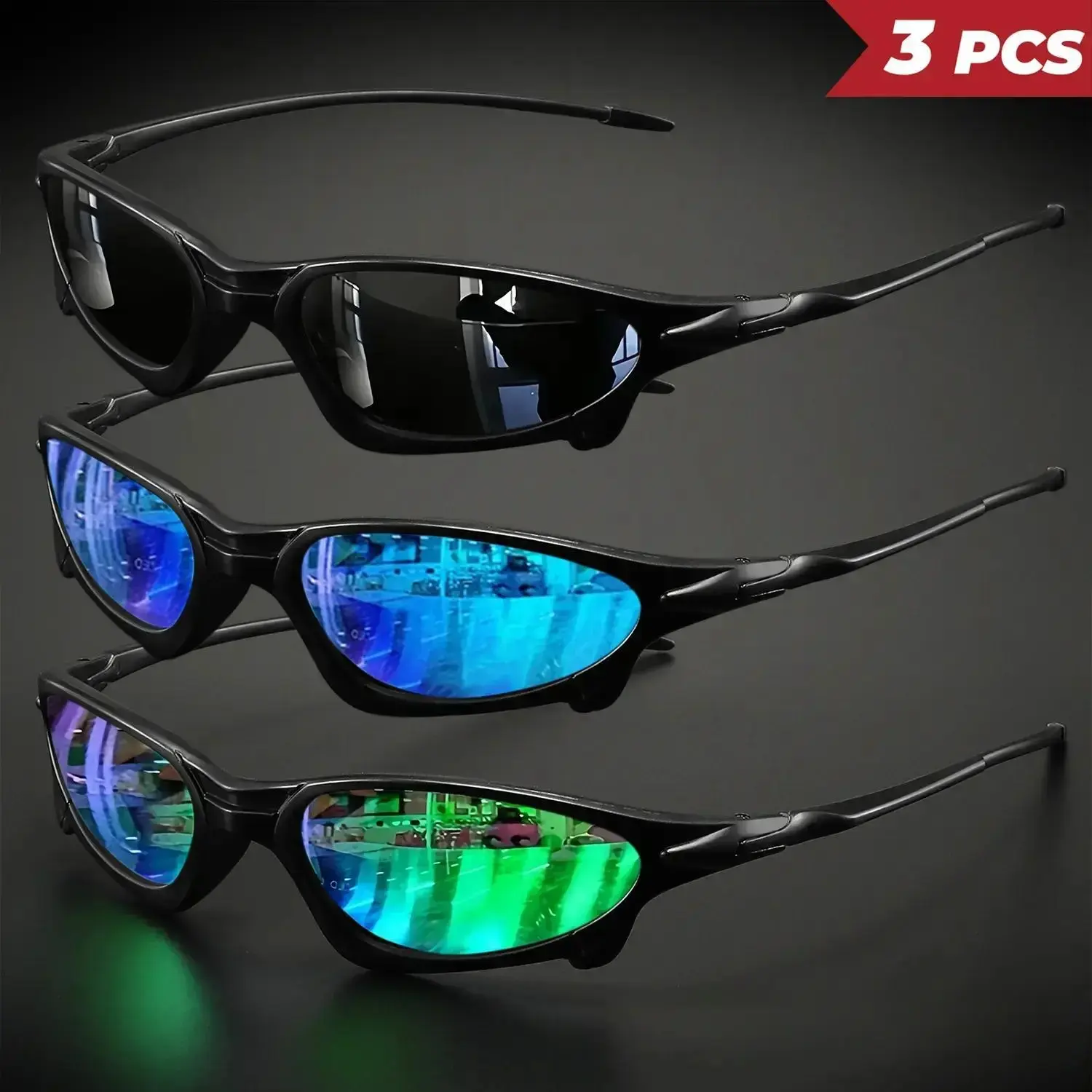 3‑Pack Wraparound Sports Shades for Men & Women, Lightweight PC Sunglasses with Mirror Lenses & UV400 Protection, Ideal for Outdoor Cycling