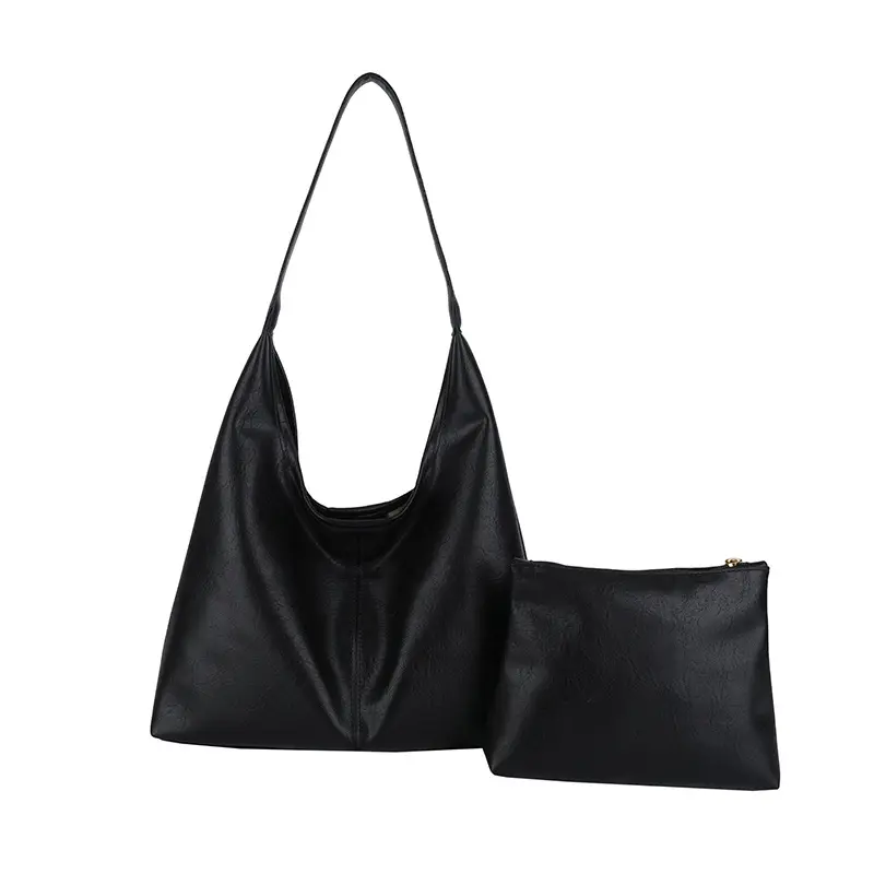 Women's Minimalist Solid Color  Bag, Soft Foldable Vegan Leather  Bag with Cosmetic Bag, Casual Trendy Versatile Commuting Bag, All-match Handbag for Daily Use