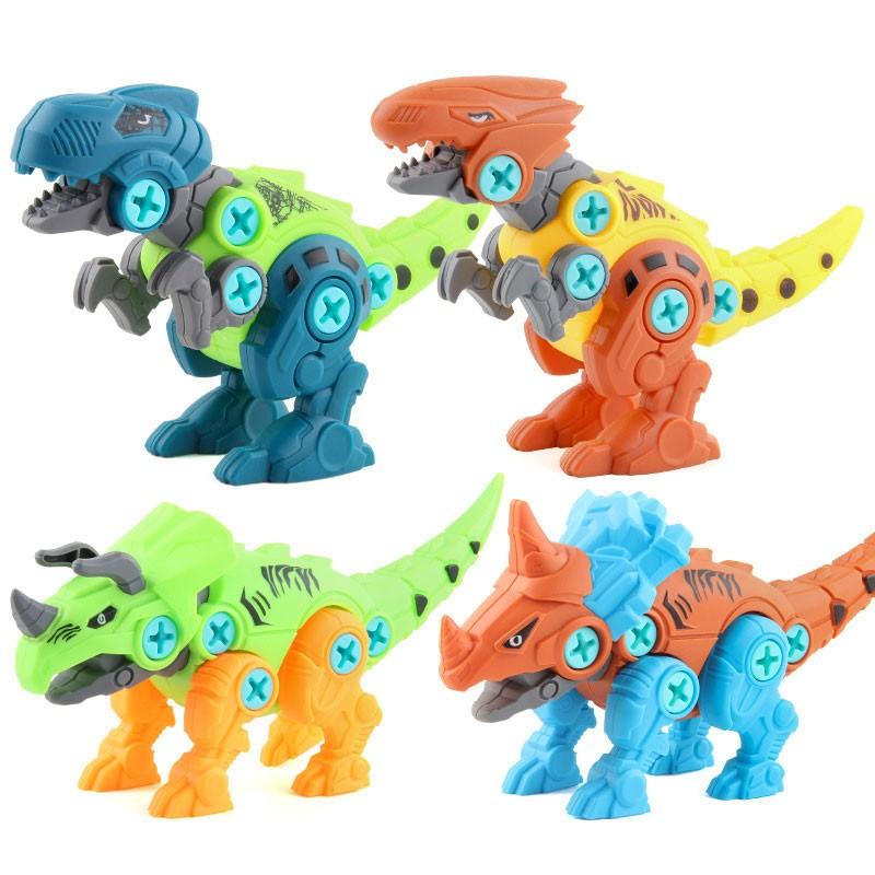 Removable Dinosaur Building Blocks Toy for Kids, Building Block Sets, 4-Pack DIY Dinosaur Toys, Dinosaur Stacking and Assembly Set, Educational Construction Kit with Storage Box, Includes Handheld Screwdriver, Dinosaur Gift for Boys and Girls Ages 3-5