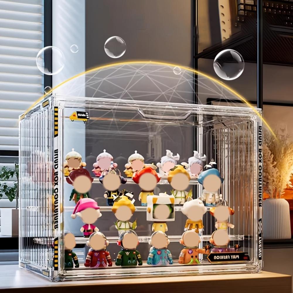 4-Tier Clear Acrylic Display Case for Action Figures, Dustproof Collectibles Storage Organizer Box with Adjustable Dividers