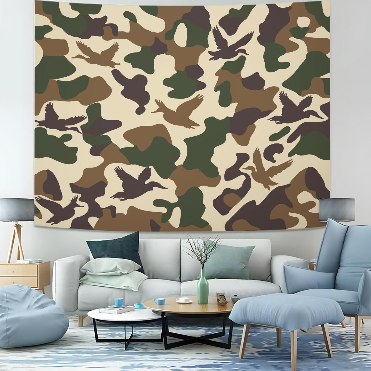 Wild Duck Camo Hunting Tapestry, HD Digital Printed Wall Hanging Tapestries, Multi-Use Wall Blanket for Bedroom Living Room, Perfect Backdrop Decor for Hunting Enthusiasts, Ideal Gift