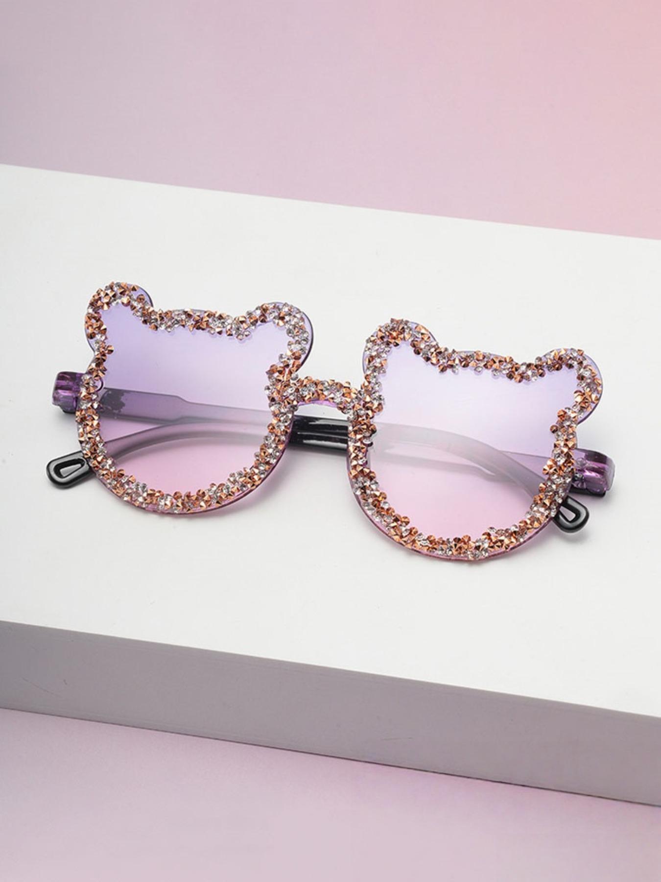 1pc Frameless Handmade Rhinestone Bear Party Sunglasses, Candy Color Women's Funny Party Glasses, College Outing Vacation