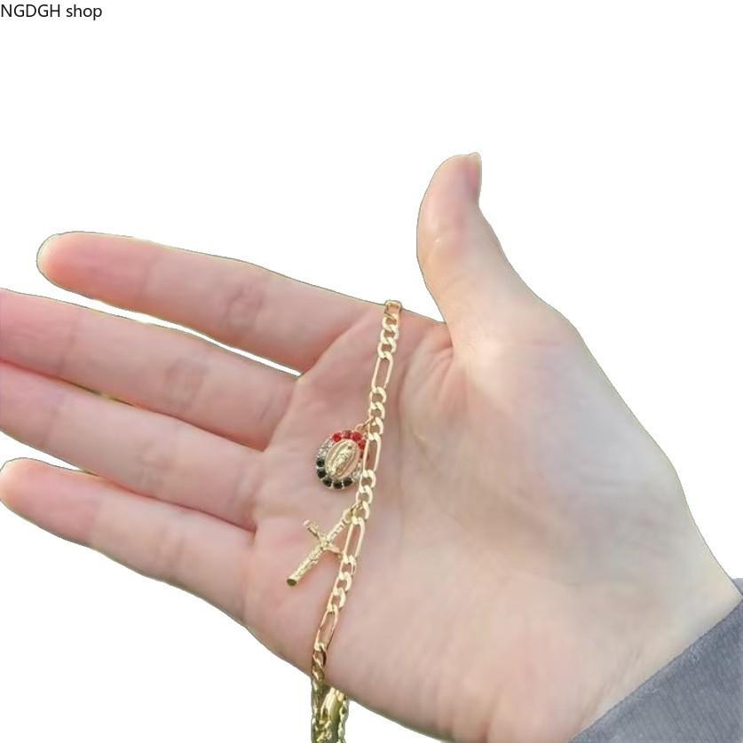 Virgin Mary Chain Bracelet in Gold-Tone, Waterproof Religious Jewelry for Men & Women, Spiritual Protection for Sports or Daily Wear, Religion, Gold Bracelets, Casual, Everyday Wear, Unisex