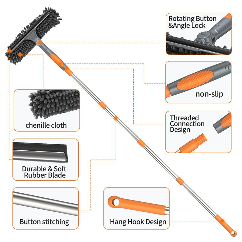 FECOOR Professional Window Squeegee Cleaner, 2 in 1 Shower Squeegee with Extension Pole, 71in Telescopic Window Washing Equipment with Rotation Head, Glass Cleaning Tools for Indoor/Outdoor High Window FECOOR Professional Window Squeegee Cleaner, 2 in 1 Shower Squeegee with Extension Pole, 71in Telescopic Window Washing Equipment with Rotation Head, Glass Cleaning Tools for Indoor/Outdoor High Window