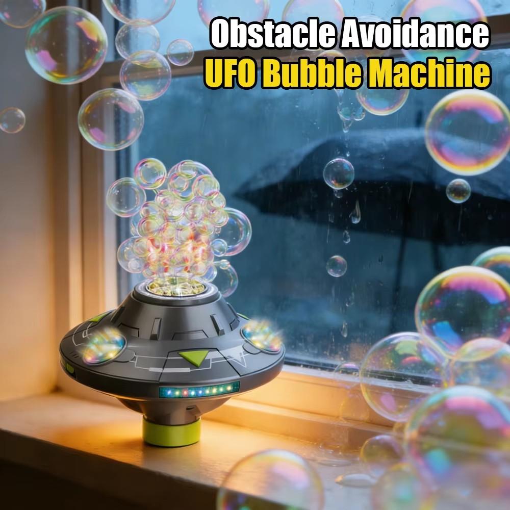 80ml Electric Flying Saucer Automatic Bubble Machine with Rotating Bubble Gun, LED Light for Outdoor Games, Obstacle-Avoiding Flight Suitable for Disc Outdoor Spring Outings, Easter, Birthday Parties