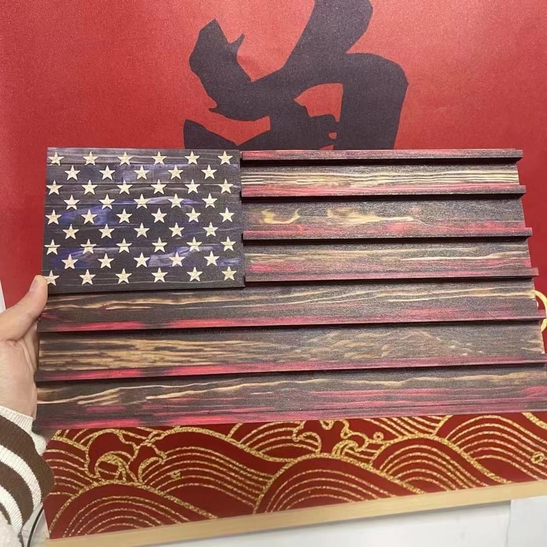 Unique Handcrafted Wooden American Flag Challenge Coin Display, Perfect for Firefighters, Police, and Military Enthusiasts