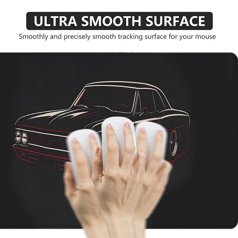 Classic black muscle car large-sized gaming mouse pad, vintage automotive design desktop protection pad, anti-slip rubber lock edge high-definition printing, suitable for computers, laptops, offices, homes, schools, as a gift for family and friends.