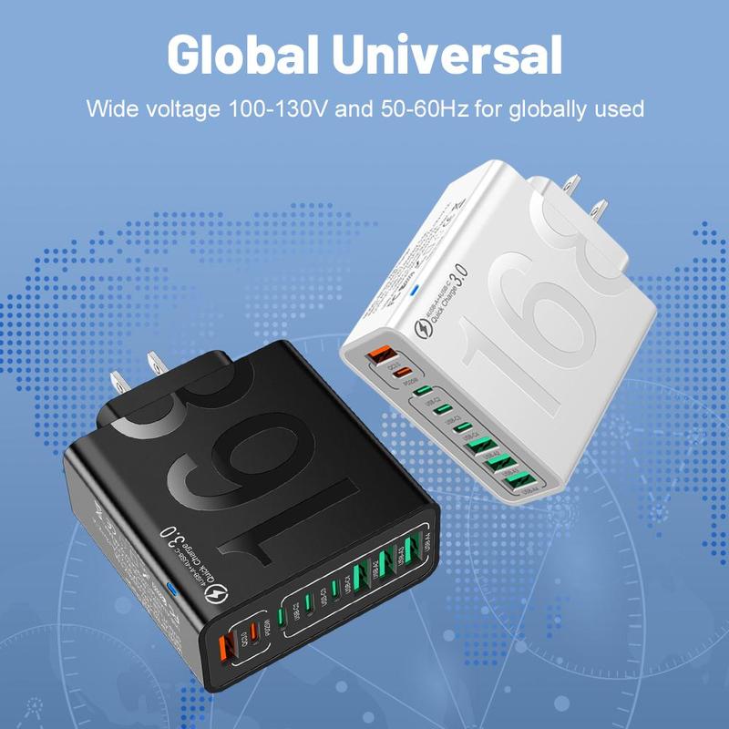 4 USB-C & 4 USB-A Fast Charging USB Hub PortableSmart 8port Charger for Multiple Devices SmartCharger for Phones, Tablets & More