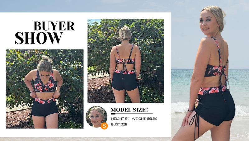 Aqua Eve Bikini with Shorts for Women - Two Piece Swimsuit with Boyshorts High Waisted Bathing Suits Swimwear