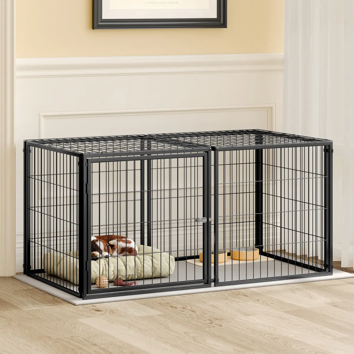Aobtkel 48 Inch Dog Crate with Top Cover, Large Metal Dog Kennel Indoor Pet Cage with Secure Locking Door, Rust-Resistant Wire Puppy Playpen, Modular Dog Enclosure for Medium Large Dogs up to 80 lb, Easy Assembly, Home Living Room
