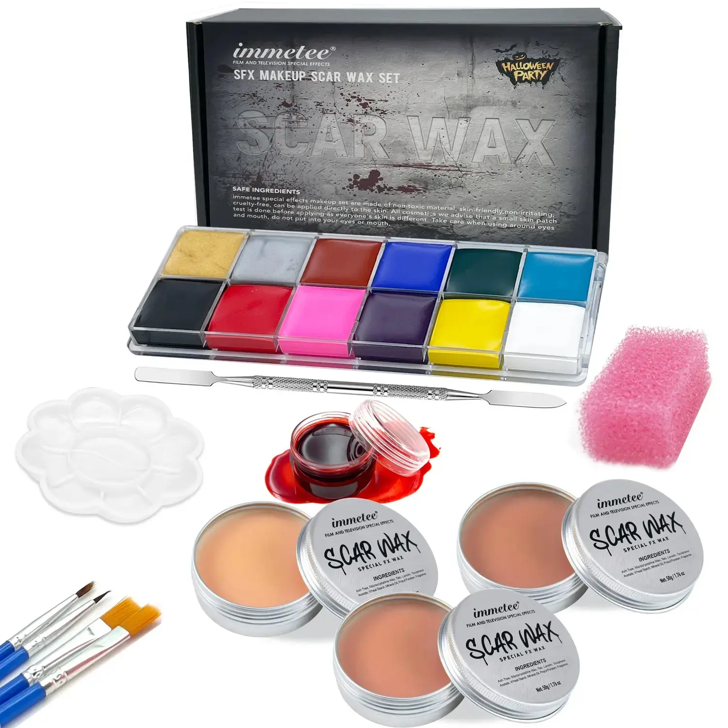 SFX Makeup Kit for Realistic Effects with Scar Wax and Scab Blood, Smooth Blend Cosmetic Face and Body Paint Palette with Tools, 1 Set for Halloween & Cosplay, Great Gift Oil, Face Paint