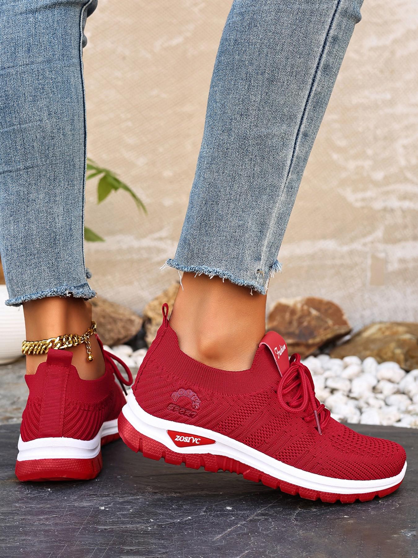 Women's New Casual Sports Shoes, Lace-Up Low-Top Comfort, Lightweight Soft Sole, Anti-Slip Walking Shoes, Knitted Running Shoes