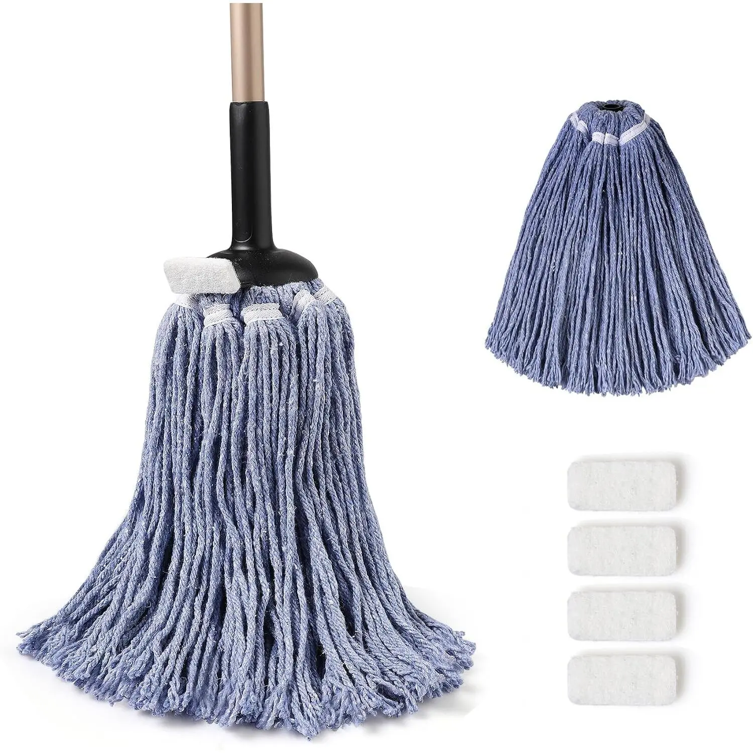Mop for Home & Commercial, Kitchen, Garage, Office Floor Cleaning | Non-Touch Replacement, Heavy Duty, 2 Reusable Cotton Heads, 4 Scouring Pads, Industrial Wet & Dry Mops