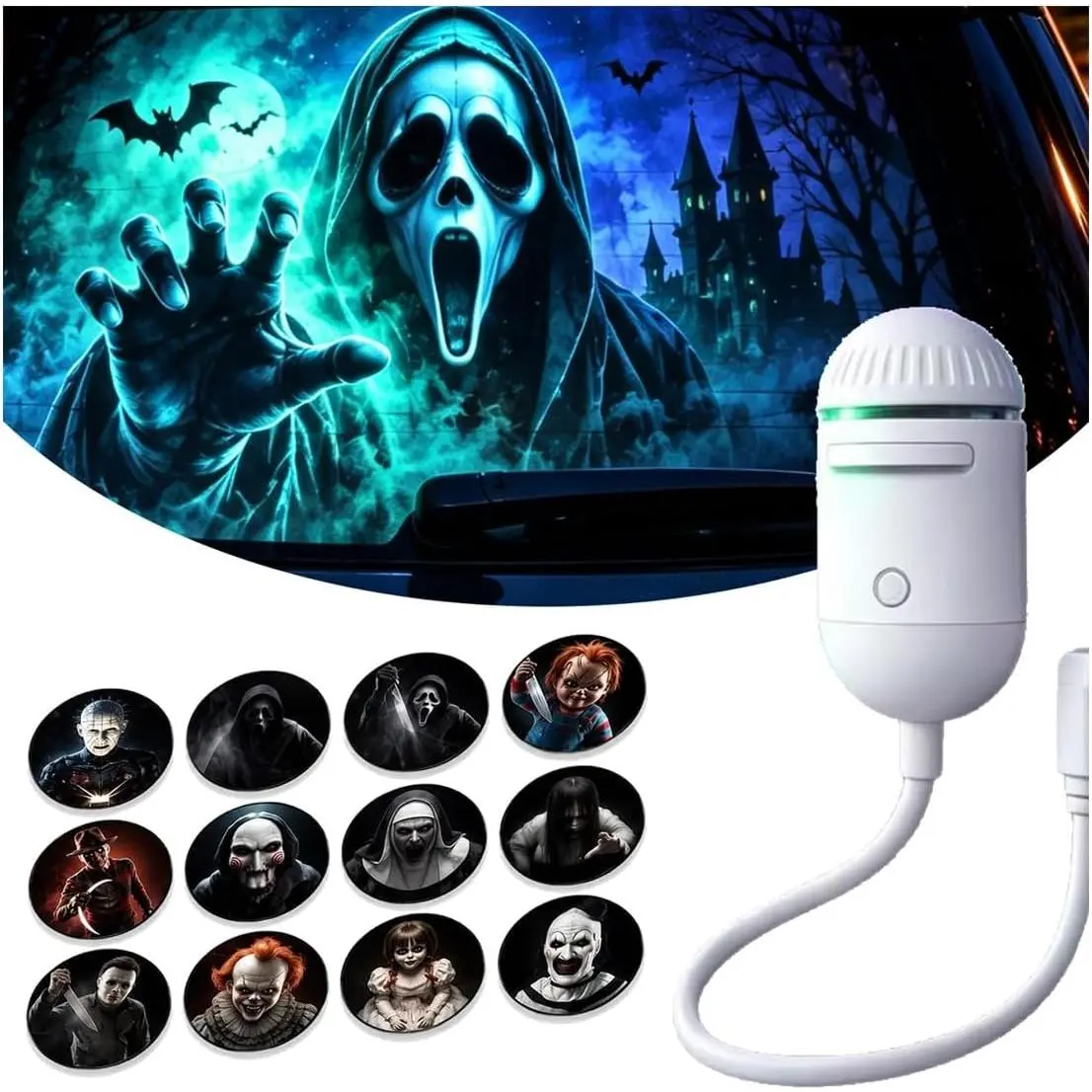 Halloween Window Projector for Car, Plug and Play Horror Projector Halloween Window Projector for Car, Plug and Play Horror Projector