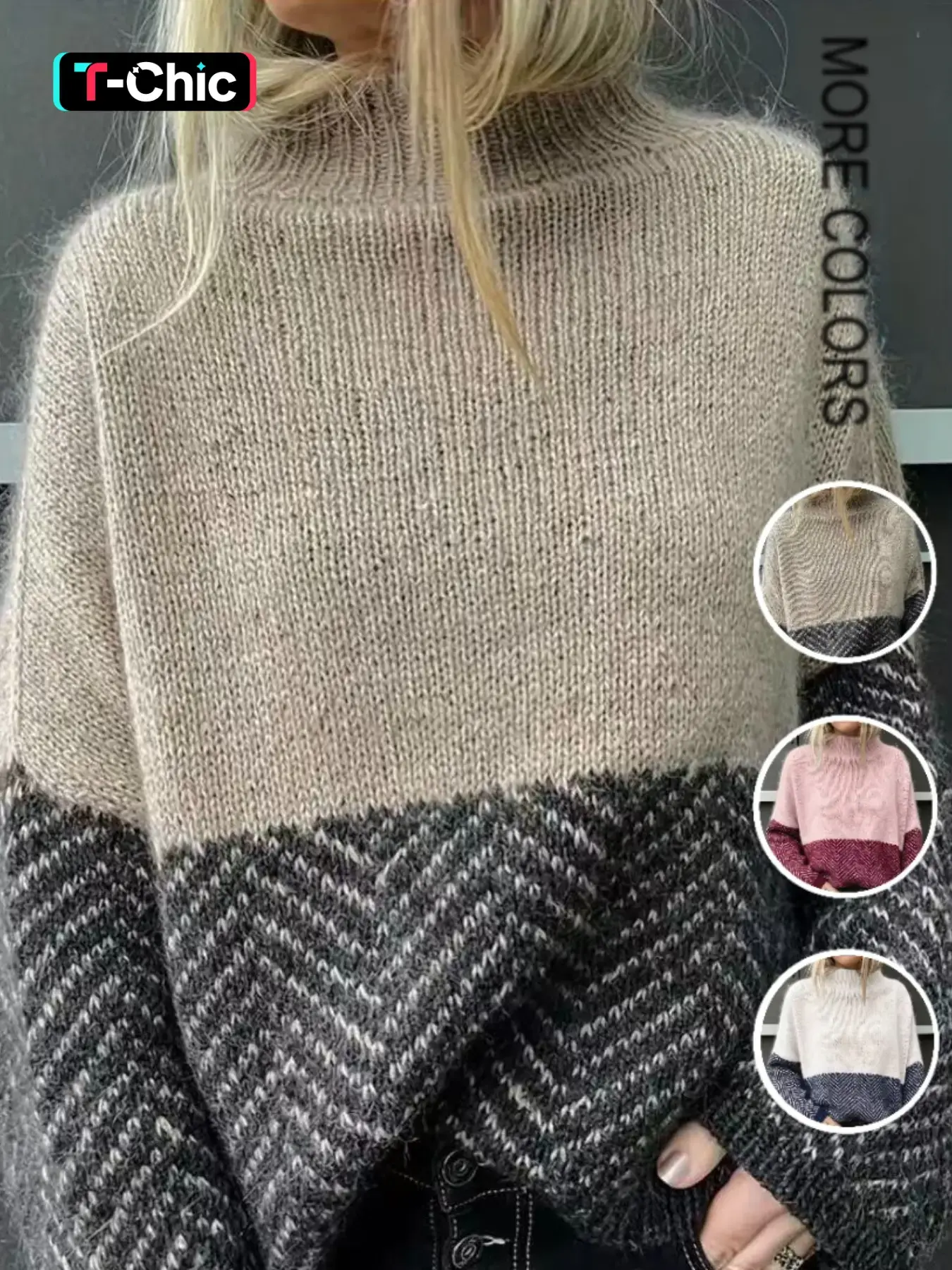 Soft Knit Sweater Women Fall Winter New Patchwork Lady Pullover Thick Half High Neck Long Sleeve Striped Lazy Style Top Knitwear
