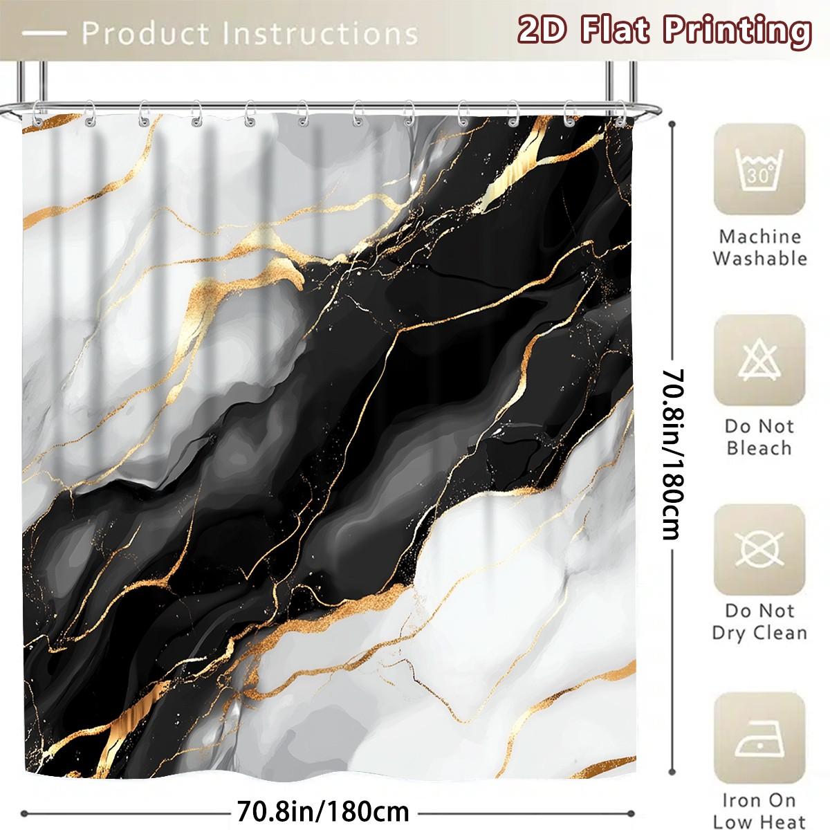 4PCS Marble Shower Curtain set, Black White and Gold Marble Bathroom Decor, Accessories with Bath Mat, U-shaped Mat, Toilet Lid Cover, 12 Hooks 180x180cm Curtain, Luxury Stone Aesthetic, Home Decor, bathroom accessories