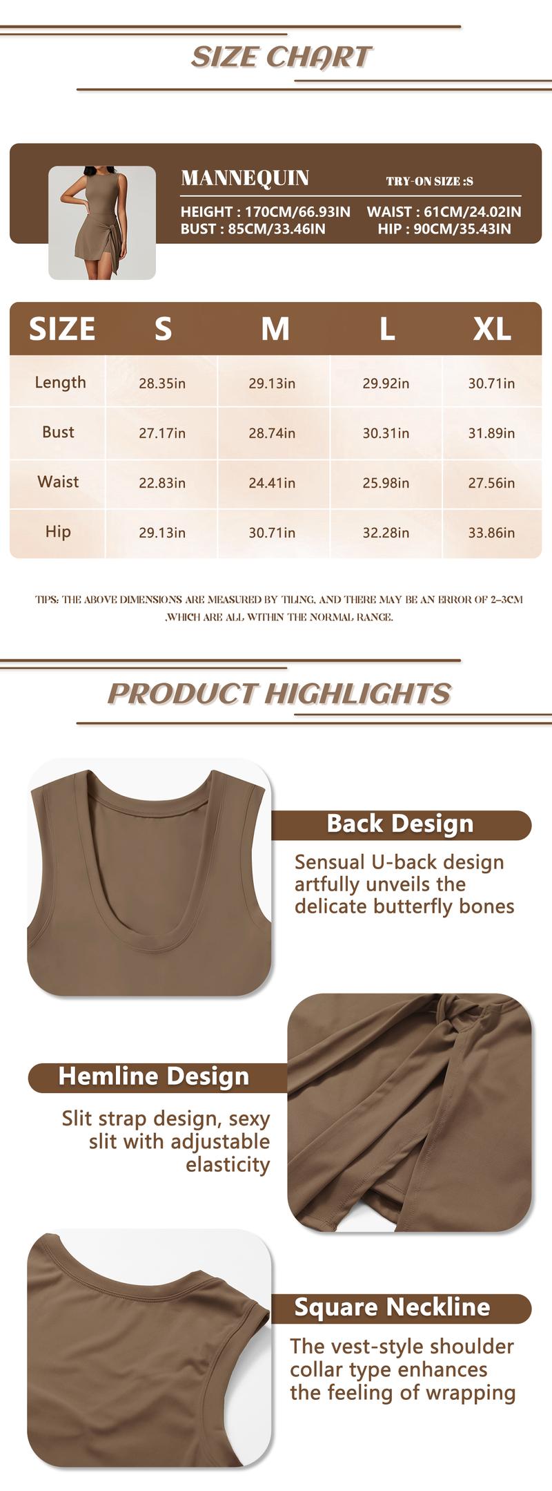 TimeOFF Women's Tank Off-Shoulder U-Back Dress , Side-Tie, Built-In Shorts , Soft, Stretchy , Skin-Friendly , Tennis Yoga Gym , FitGirlOOTD , GymInspo