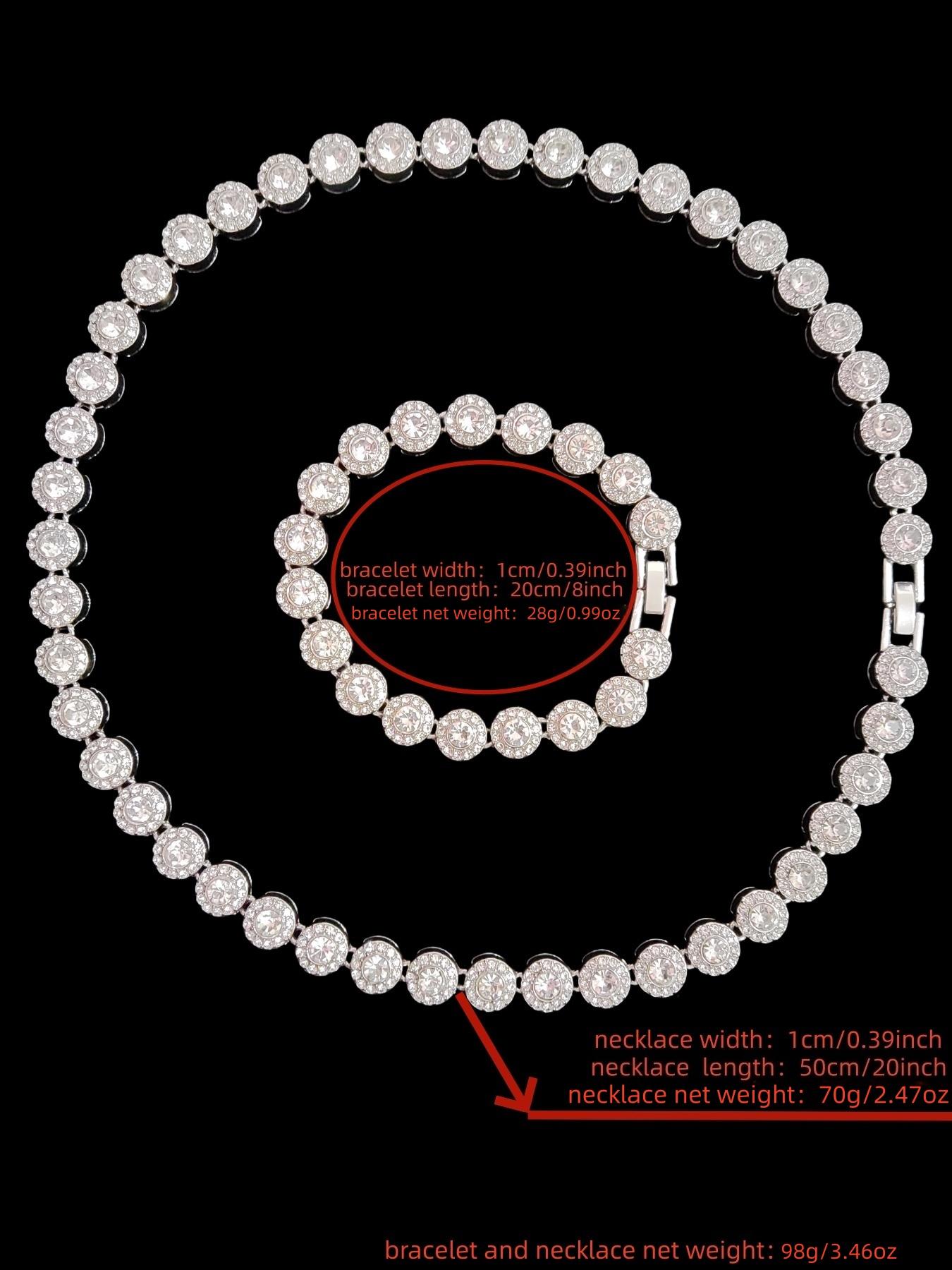 2Pieces/Set Men Women Hip Hop Round Necklace And Bracelet , Fashion Punk  Iced Out Bling Bling Set Jewelry For Lover Gift