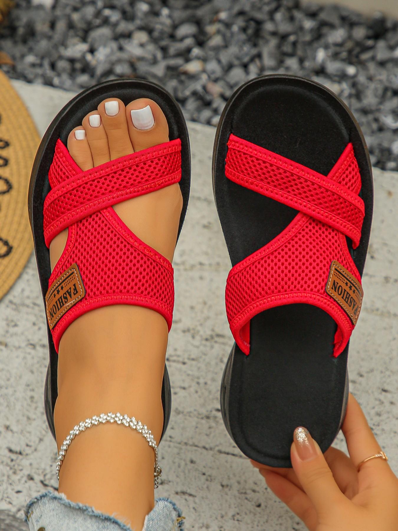 Women's Multicolor Mesh Cross Strap Thick Sole Sandals, Breathable Mesh, Anti-Slip, Lightweight Comfort, Daily Wear Footwear