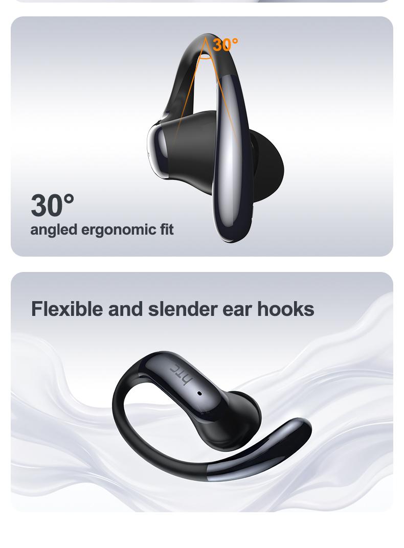 HTC NE63 Wireless Earphones, Bluetooth 6.0, low latency gaming, Hi-Fi sound quality, panoramic sound effect, noise cancellation, and high-definition calls. Suitable for studying, meetings, gaming, and sports