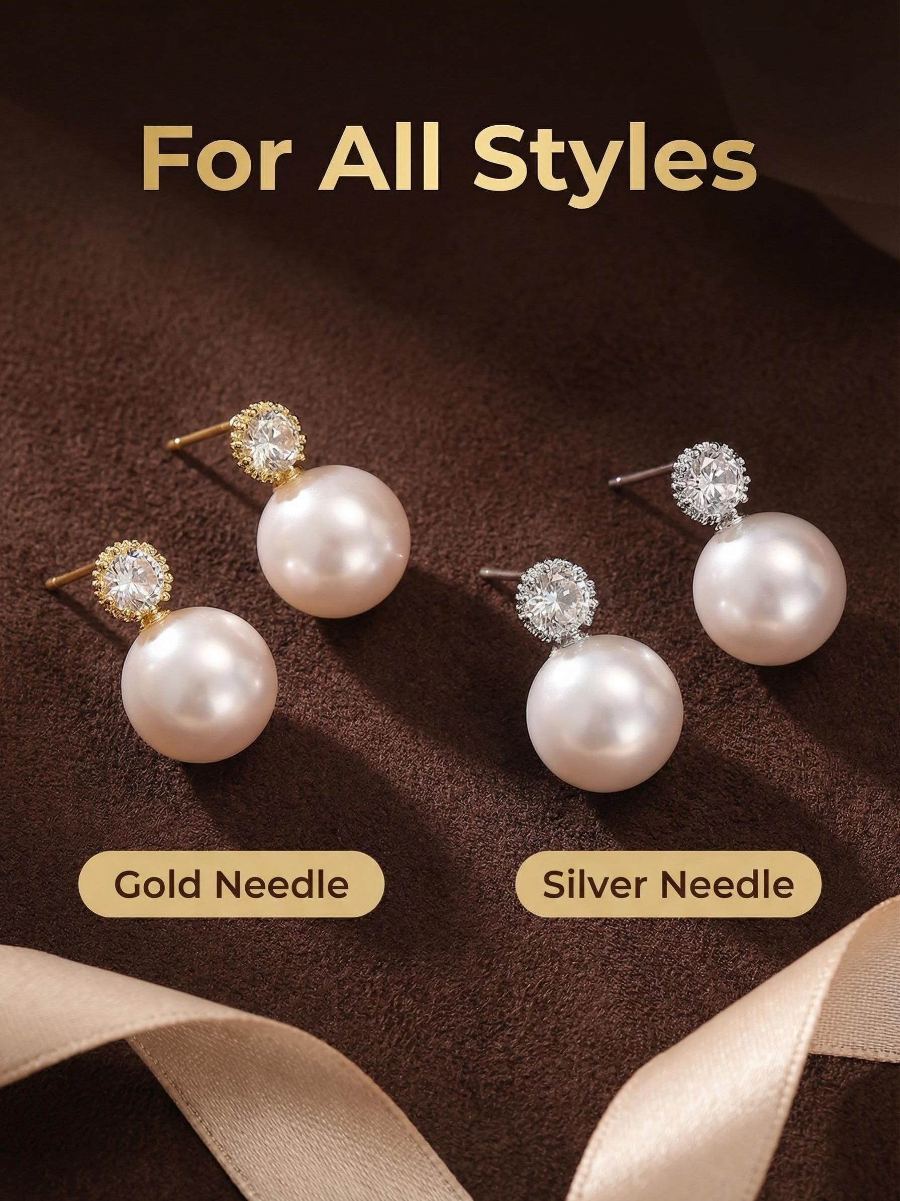 Elegant Pearl Zircon Earrings, Classic Luxury Design, Hypoallergenic Daily Wear Jewelry, Versatile Office Accessories, Allergy-Free Ear Studs