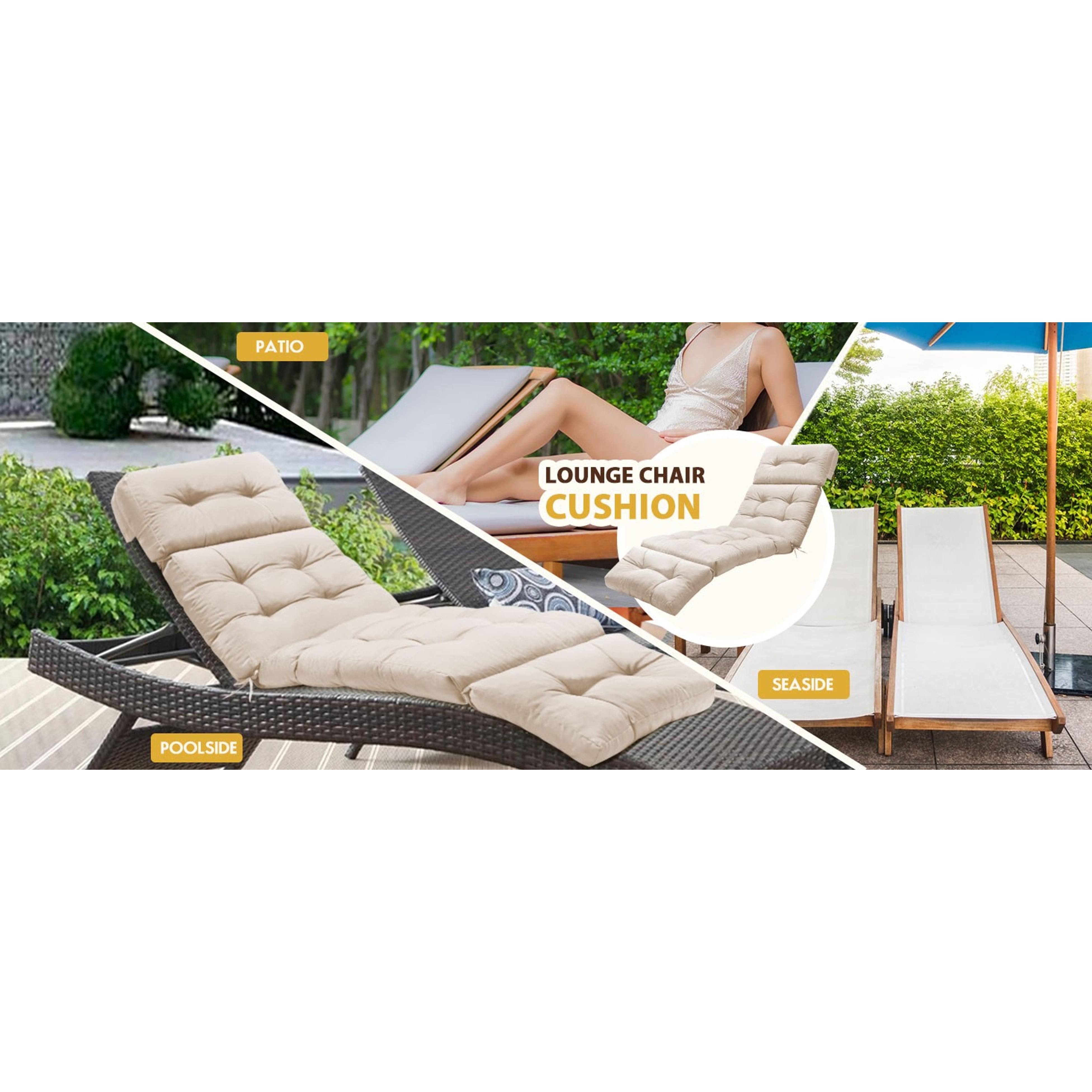 Outdoor Chaise Lounge Chair Cushion Waterproof 74.4 x 22 x 4.7 Inches Memory Foam Lounge Chair Cushions Replacement for Outdoor Furniture with Ties, Thickened Pool Lounge Chair Cushion, Beige