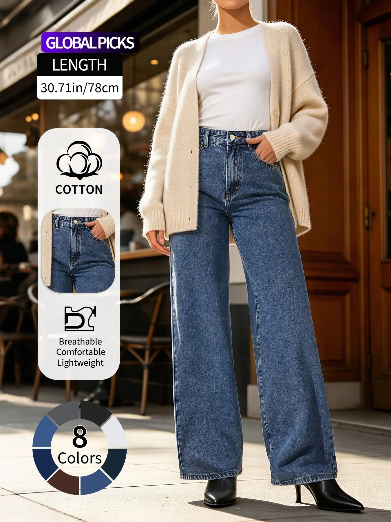 Women's Vintage Style Loose Fit Jeans, Mid-rised Straight Leg Casual Denim Jeans for Spring&Autumn, Classic Boyfriend Look