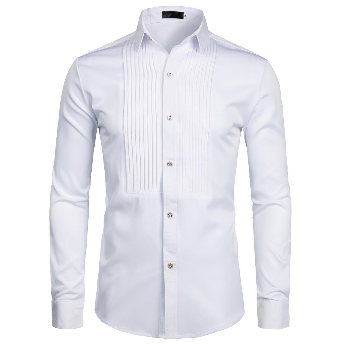 ZEROYAA Mens Slim Fit Long Sleeve Tuxedo Dress Shirts White Polyester Fabric Casual Korean Style Top for Spring Autumn Various Occasions