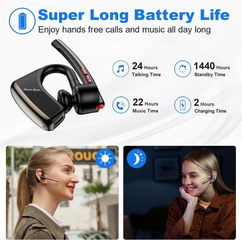 Father's Day Gift | New bee Bluetooth Earpiece V5.2Headset 24Hrs Talktime CVC8.0 Dual Mic Noise Cancelling for iPhone/Android/Driver/Business/Office