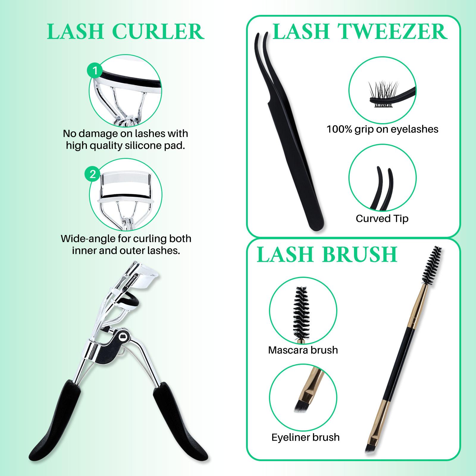 Individual False Eyelashes Set, 8-16mm Wispy False Eyelashes, Eyelash Clusters, with Bond&Seal Eyelash Extension Glue Lash Remover Lash Brush Lash Curler Lash Applicator, Cosmetic Eyelash Extension, DIY Eyelash Extensions
