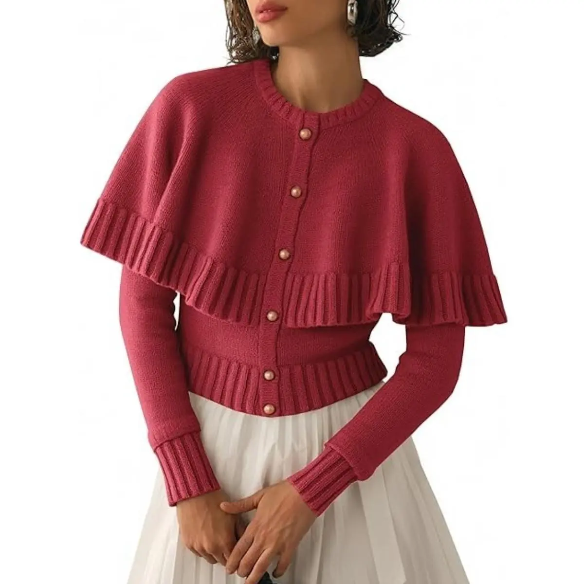 Imily Bela Womens Cropped Cardigan Sweater Long Sleeve Fall Knit Cape Sweaters Button Up Trendy Outfits
