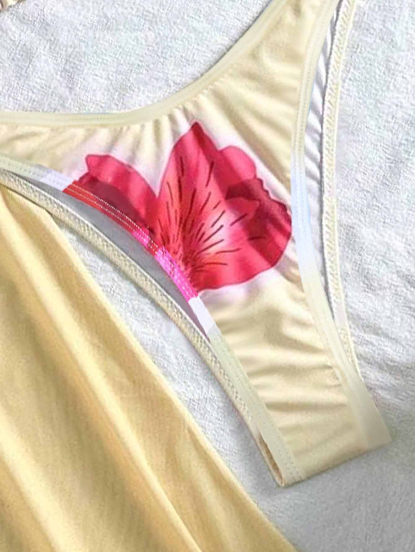 Women's Blue Paisley 3-Piece Swimsuit Set with Cover Up - Halter Bikini & Maxi Beach Cover Up for Summer Vacation,#ResortWear & Poolside Outfits,Floral triangle cup camisole dress, bikini three-piece swimsuit