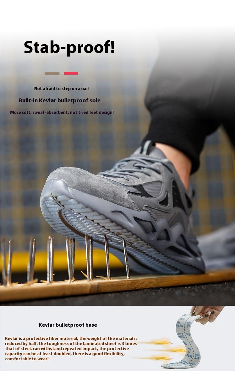 Not Afraid to Smash Men's Steel Toe Sports Non-Slip Work Shoes Grey Closed Breathable Mesh Anti-Smashing Anti-Piercing Shock-Absorbing Wear-Resistant Soft & Light Father's Day Gift Worker Footwear