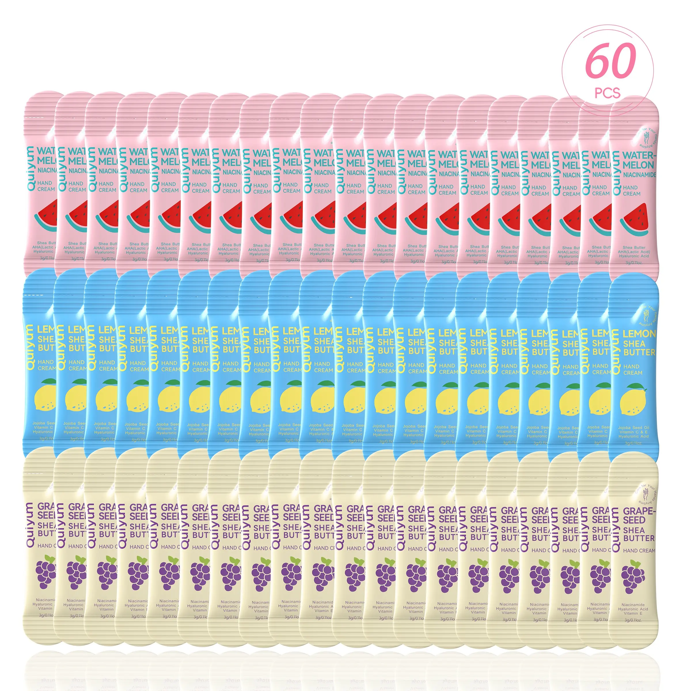 60 Pack Travel Size Hand Lotion Individual Packets, Fruit Scented Hand Cream Variety Pack, Single Use Hand Cream Sachets for Dry Hands, Watermelon Lemon Grapeseed Moisturizing Portable Hand Lotion Set for Gifts