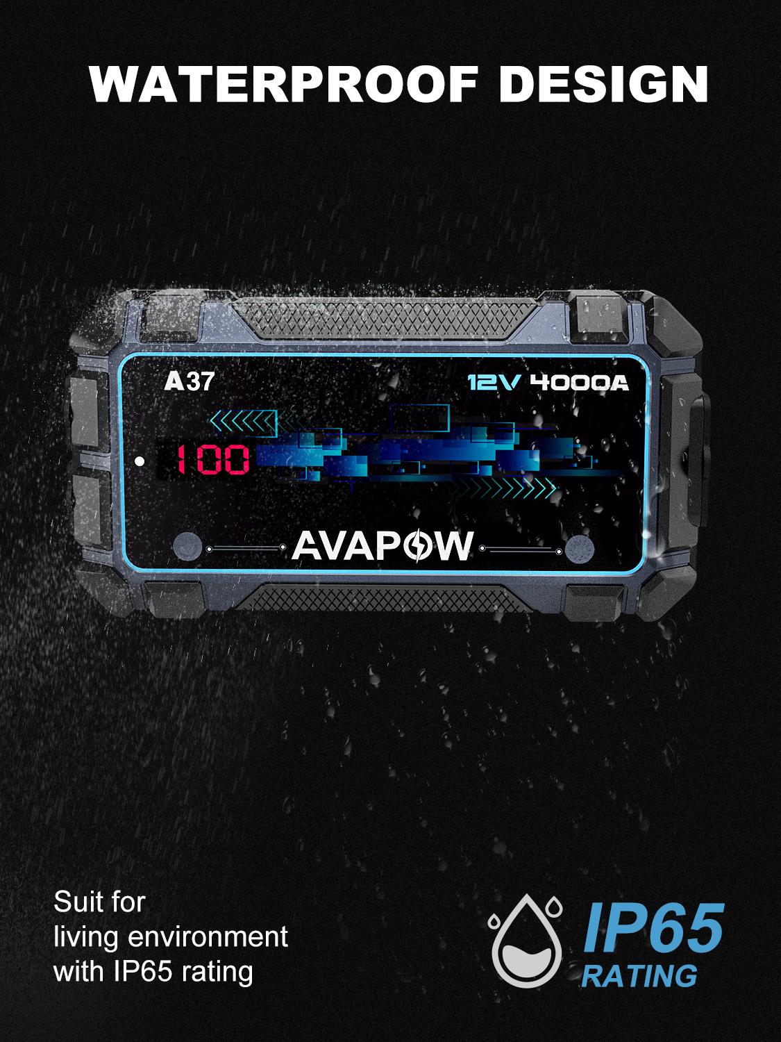 AVAPOW 4000A Car Battery Jump Starter–12V Portable Power for 10L Gas/10L Diesel Engines, Booster Function, PD 60W Fast Charging Lithium Jump Box Outdoorfun