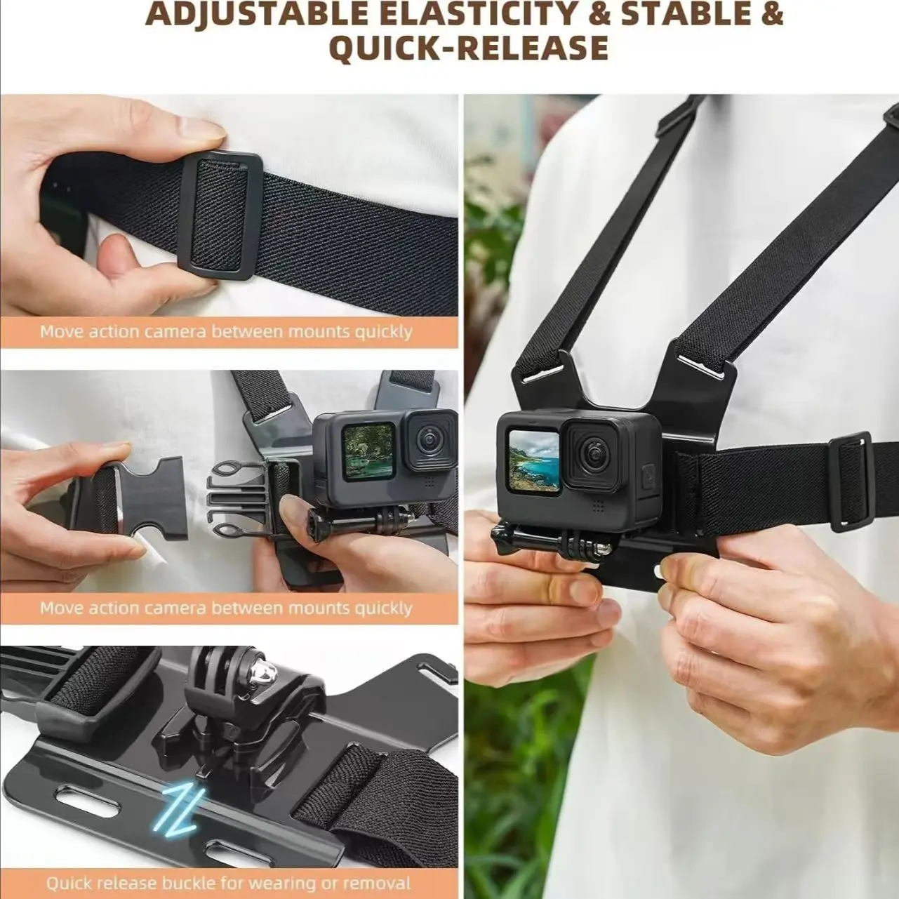 Adjustable Phone Selfie Chest Strap Stand, Selfie Accessories, Outdoor Live Streaming, Portable Phone Holder, Adjustable Mount, Includes Chest Strap, J-Type Seat, Adapter, Screws