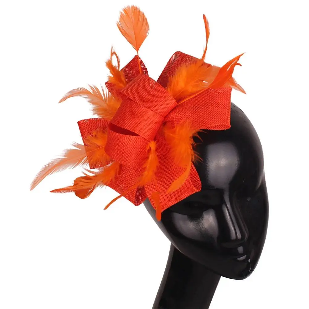 rose red Feather Fascinator Headband hat for Women Elegant bride Wedding Church Cocktail Party Hair Accessories Ladies Headwear
