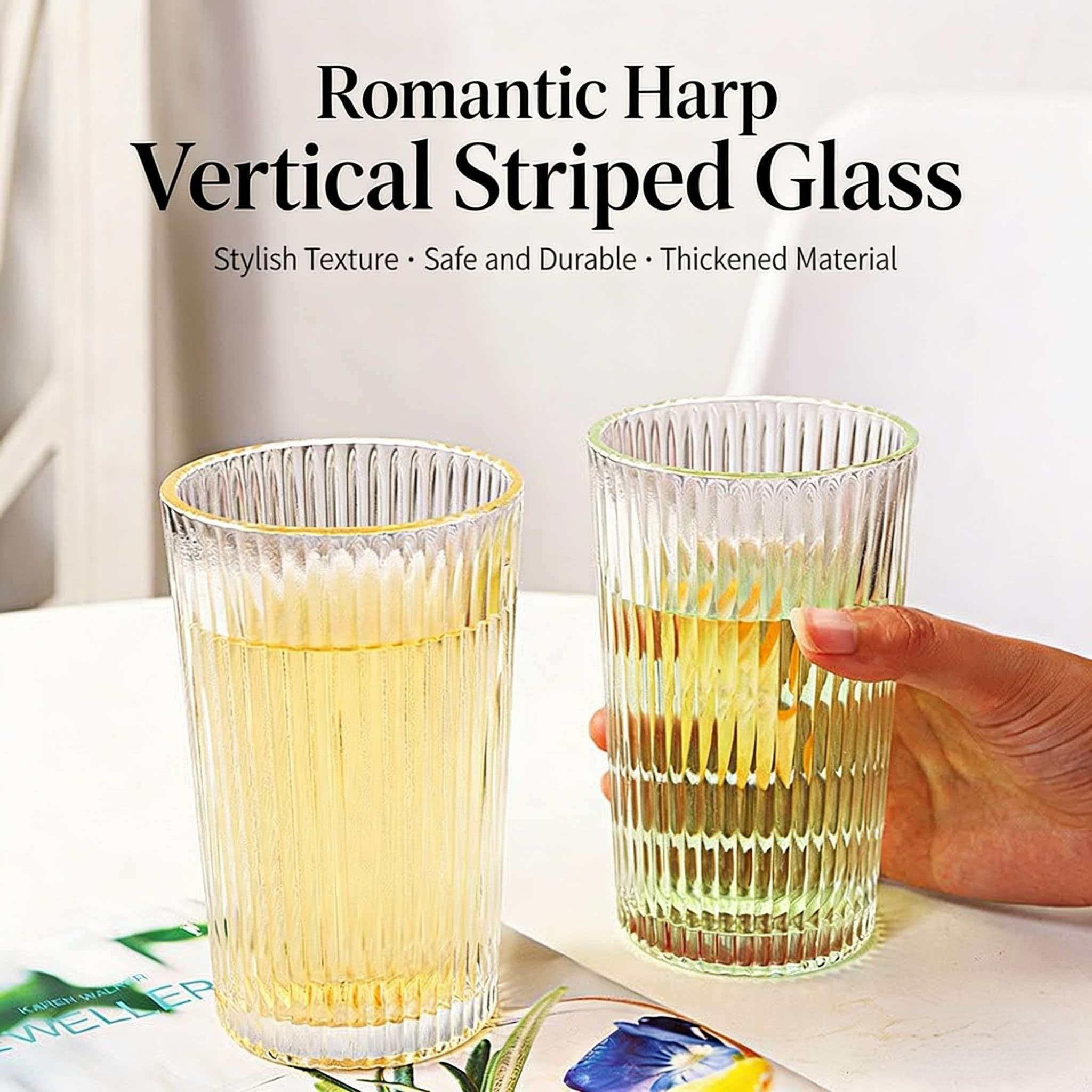 High Borosilicate Glassware Set, Vertical Groove Design, Elegant Drinking Glasses, Suitable for Whiskey, Cocktails, Ice Coffee, Juice, Beer, Soda